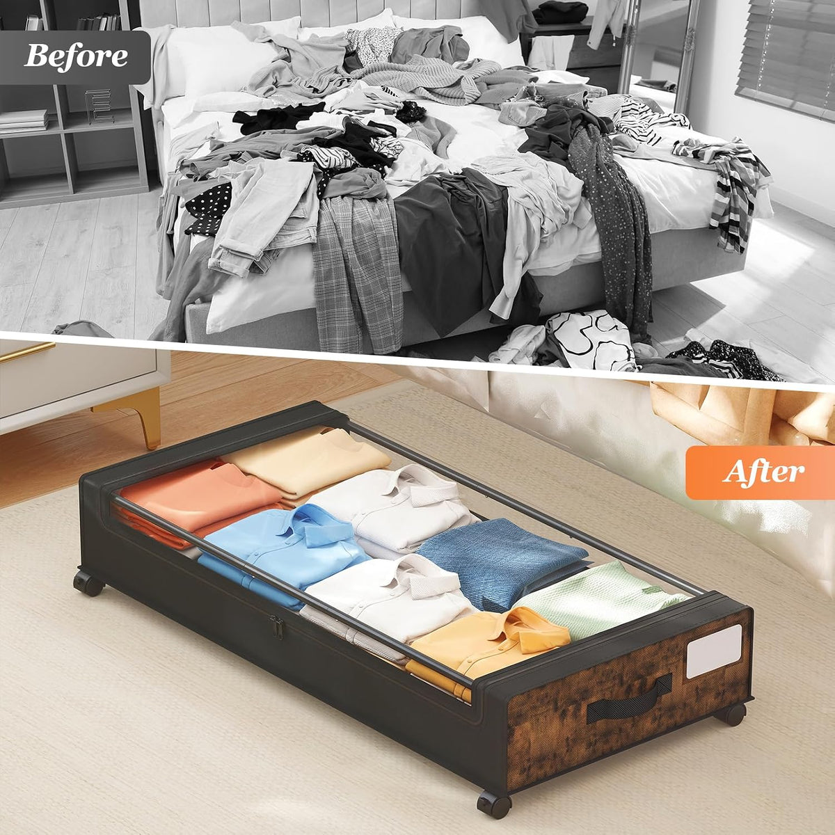 Yecaye Almacenamiento debajo de la cama con ruedas, paquete de 2 ca...
