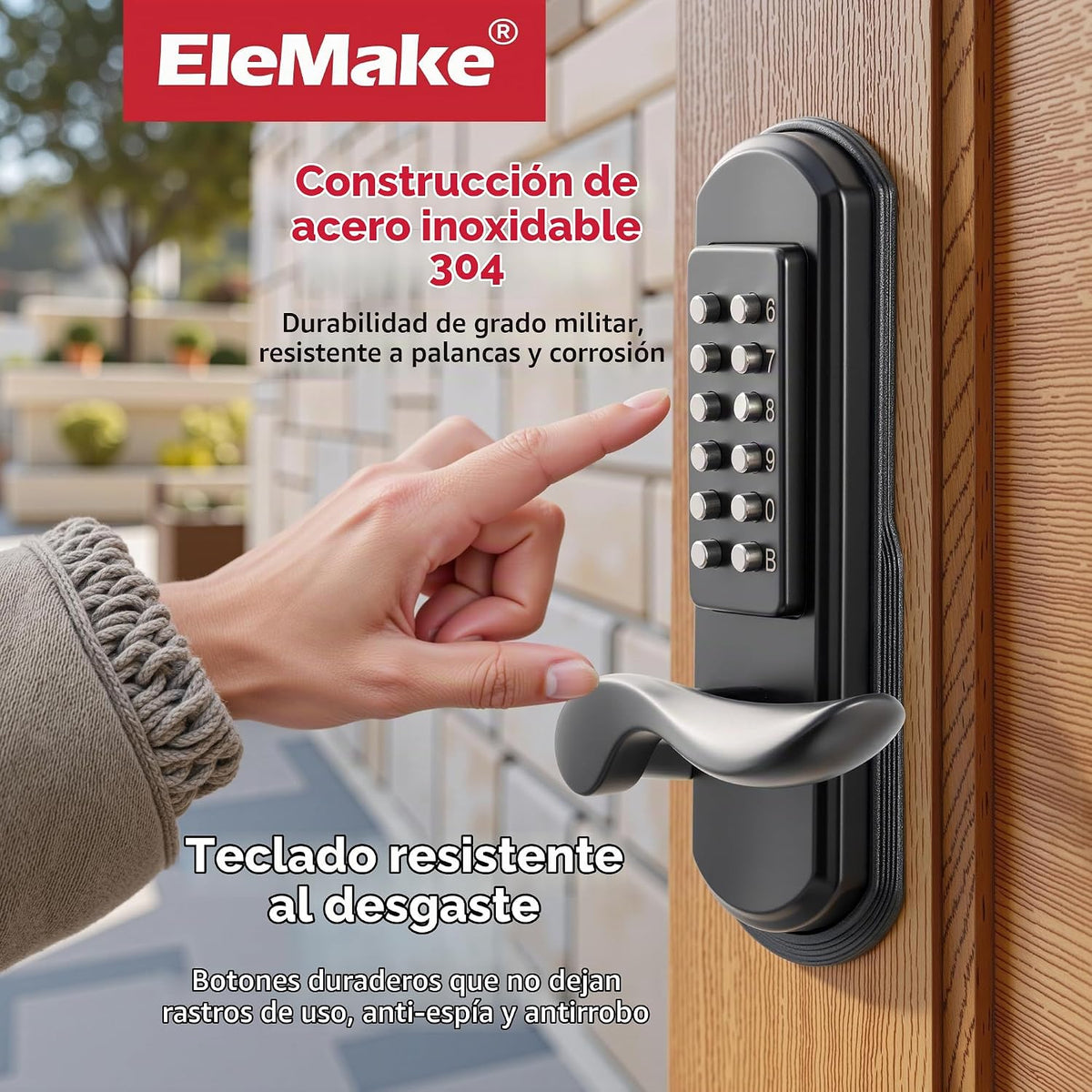 Elemake Cerradura de puerta sin llave con teclado, cerradura de pue...