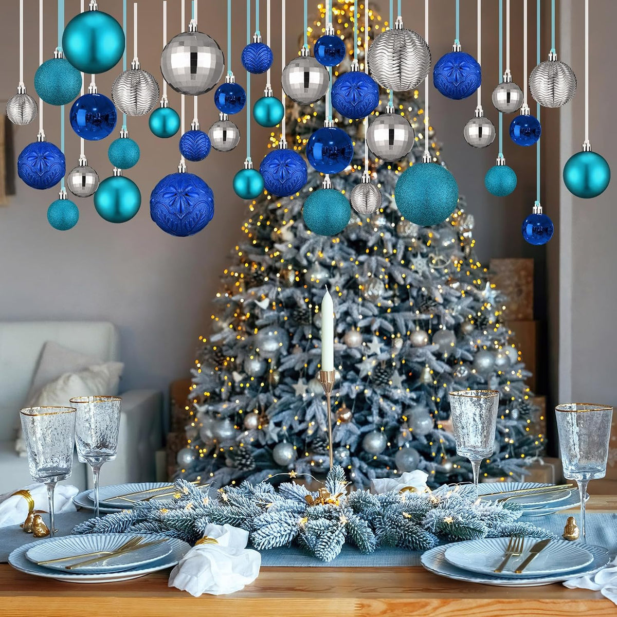 Relaxgiant - 36 bolas de Navidad para techo, mezcla azul | Tamaños...