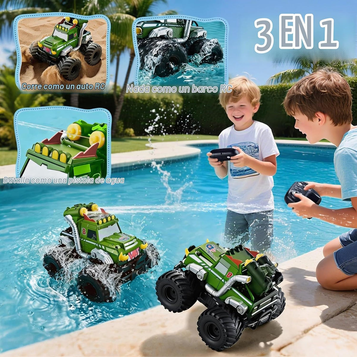 Calefwe Coche anfibio de control remoto 3 en 1, barco RC, pistola d...