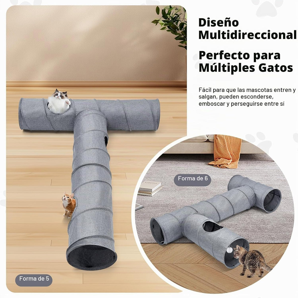 Túnel para gatos, 3 túneles de forma recta, 6 formas de bricolaje c...