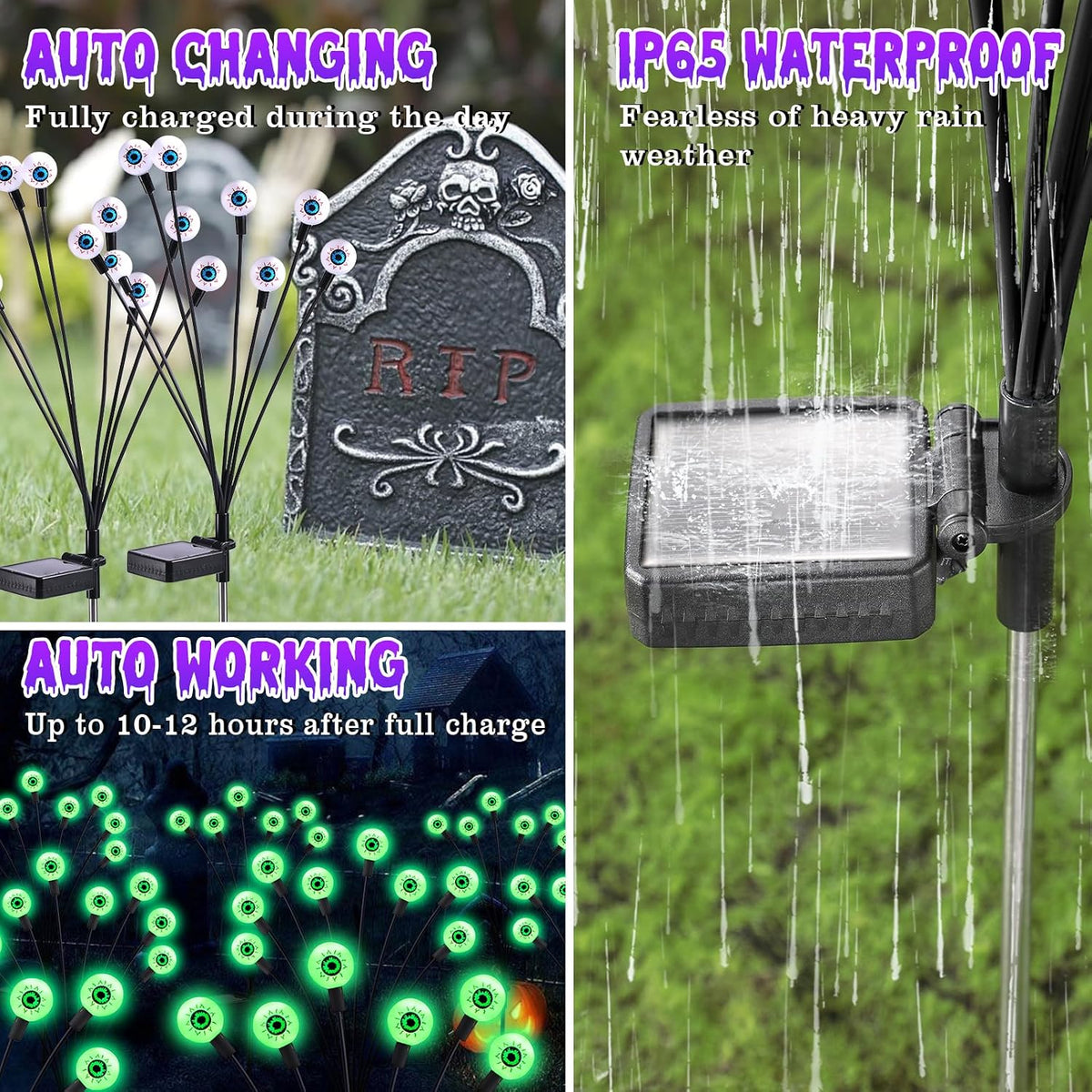 ASMAD Decoraciones de Halloween para exteriores, luces solares ater...