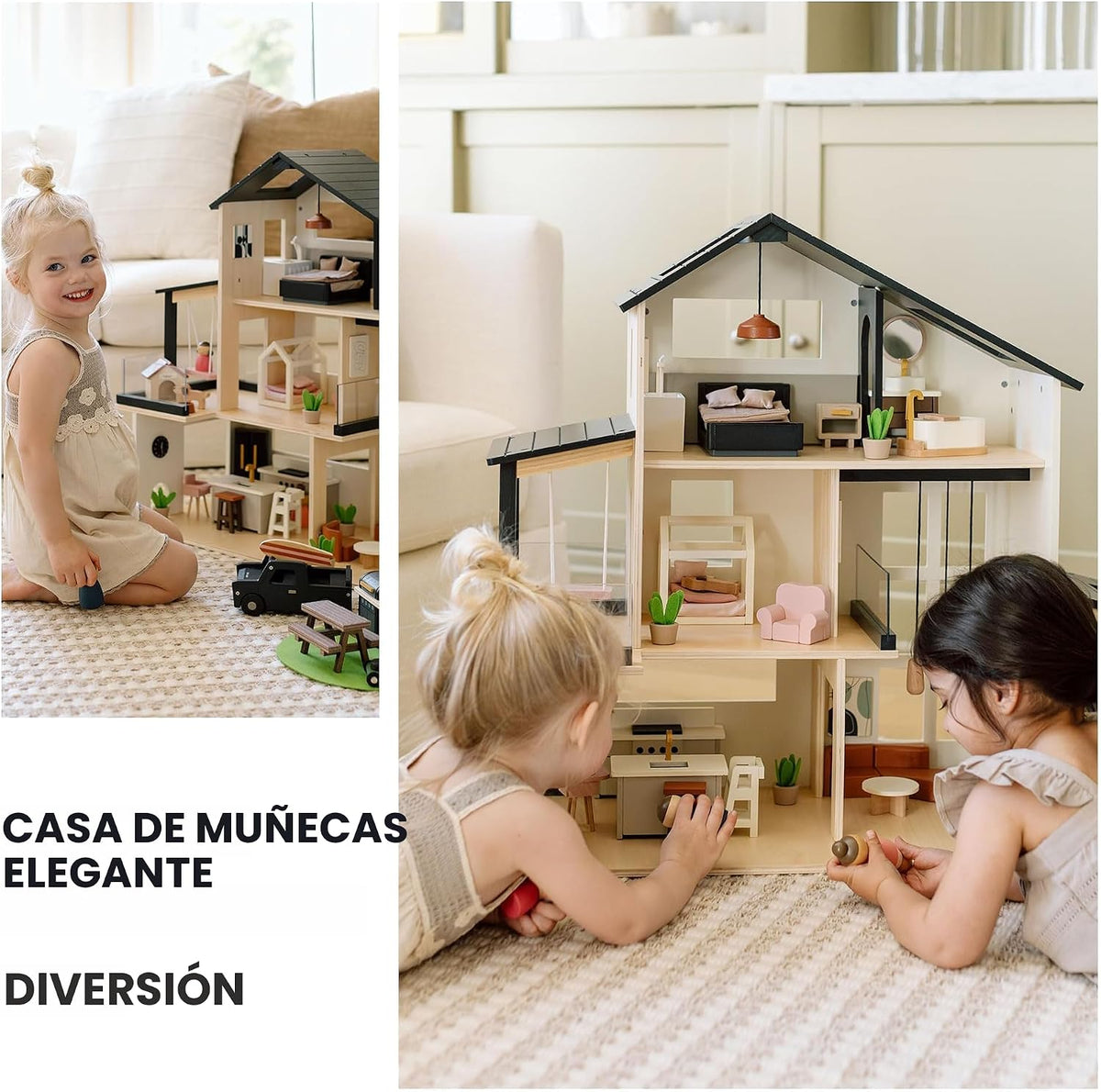 Tiny Land Casa de muñecas de madera, casa de muñecas familiar moder...