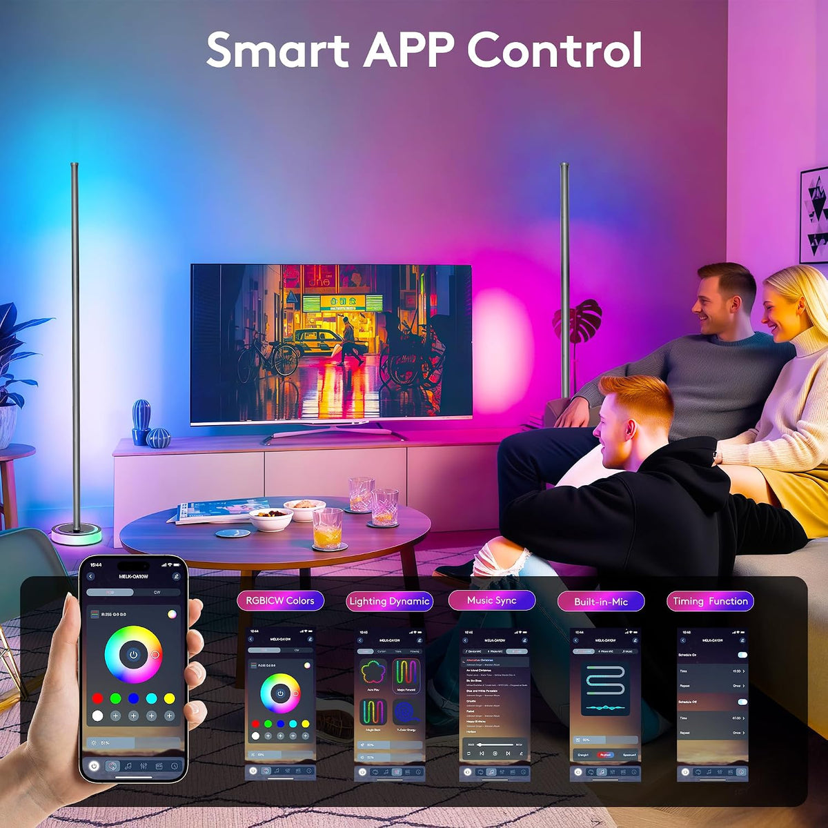 Wfiia RGBICW - Lámpara de pie inteligente LED de 59 pulgadas, ilumi...