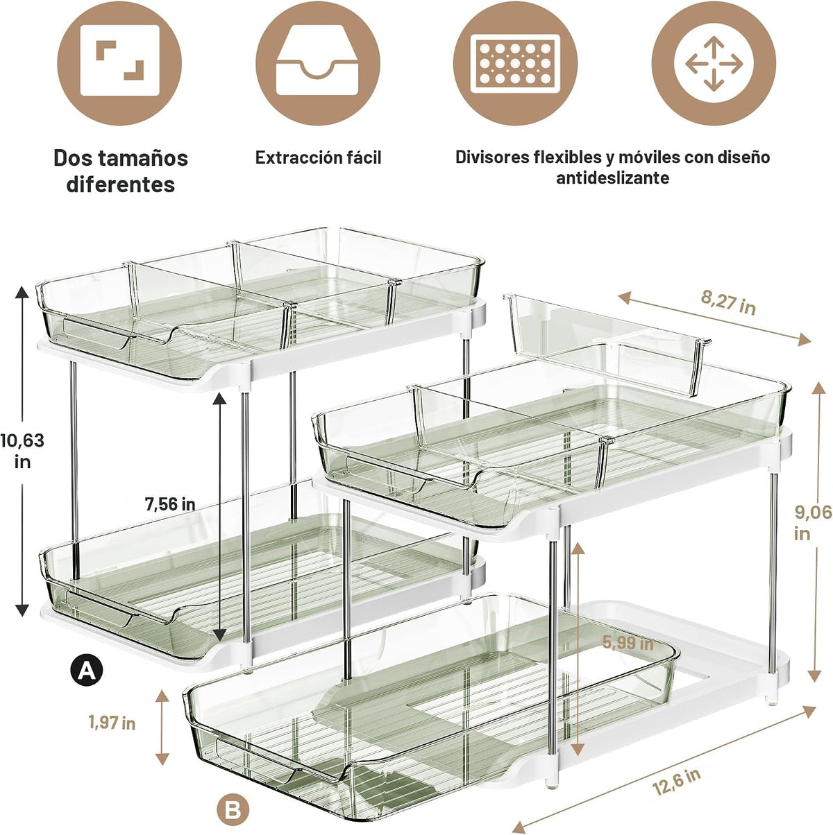 Delamu Organizadores y almacenamiento multiusos de 2 niveles para d...