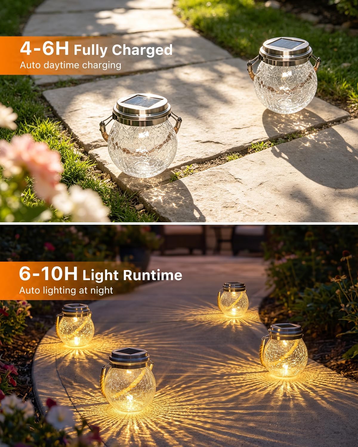 Paquete de 6 faroles solares de cristal con grietas para exteriores...