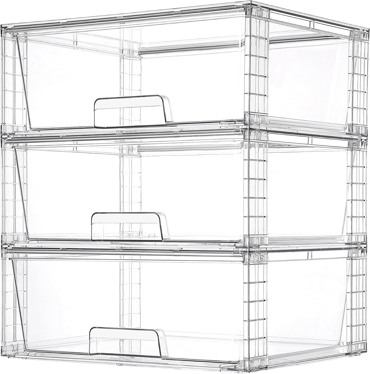 Vtopmart Paquete de 3 cajones de almacenamiento apilables transpare...