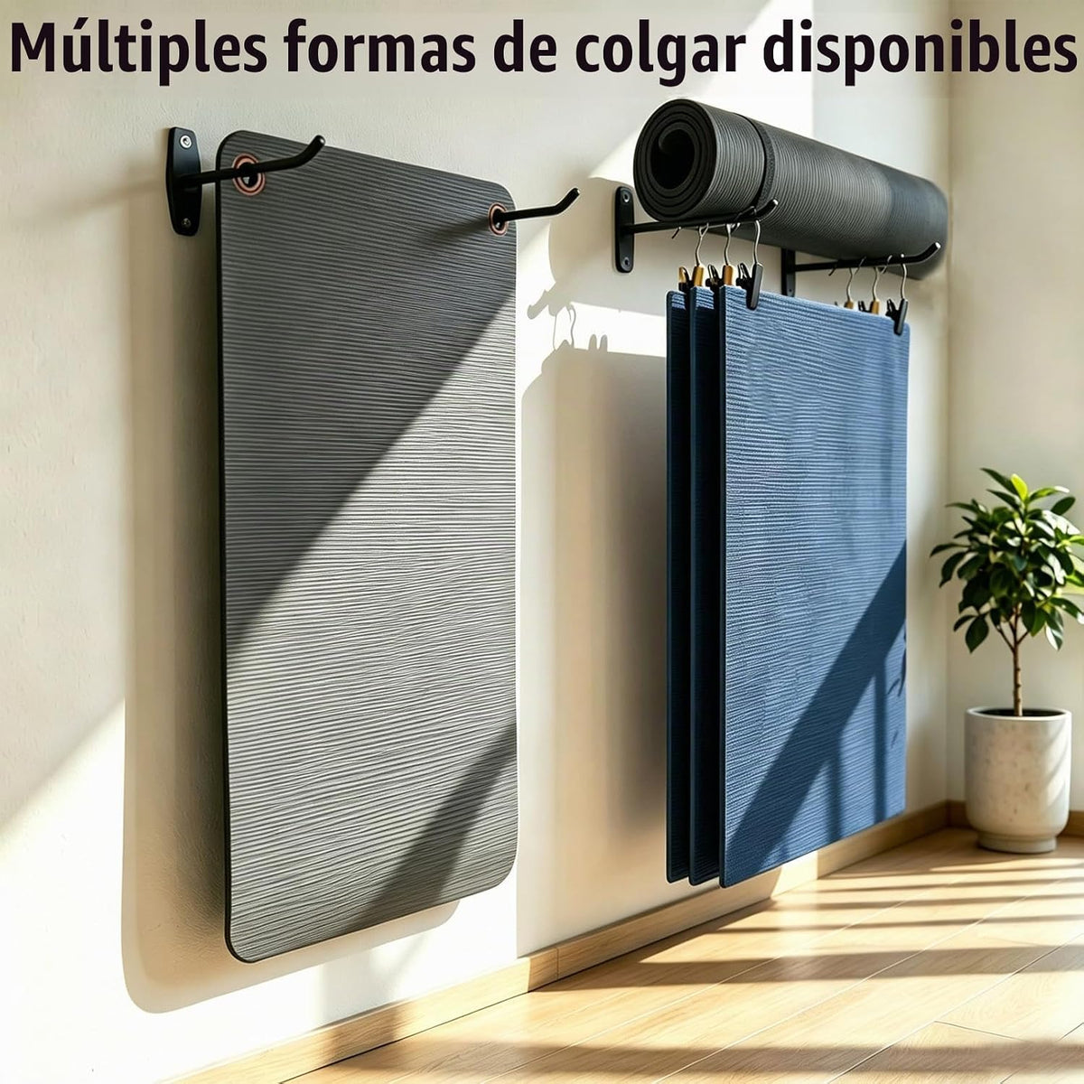 Soporte de pared para esterilla de yoga, estante de almacenamiento...