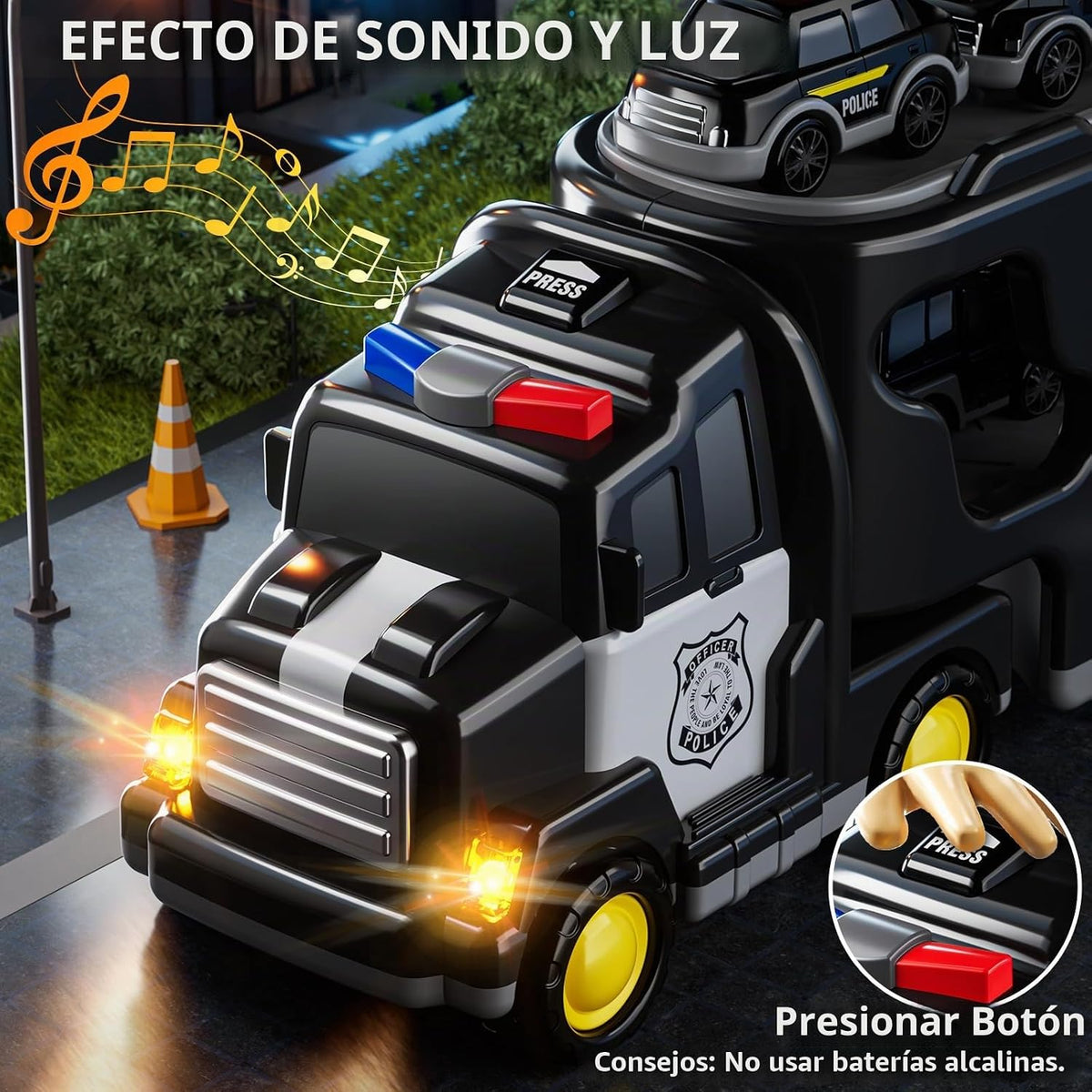 JUKUDAHU - Camión de policía de juguete para niños y niñas de 3 a 9...