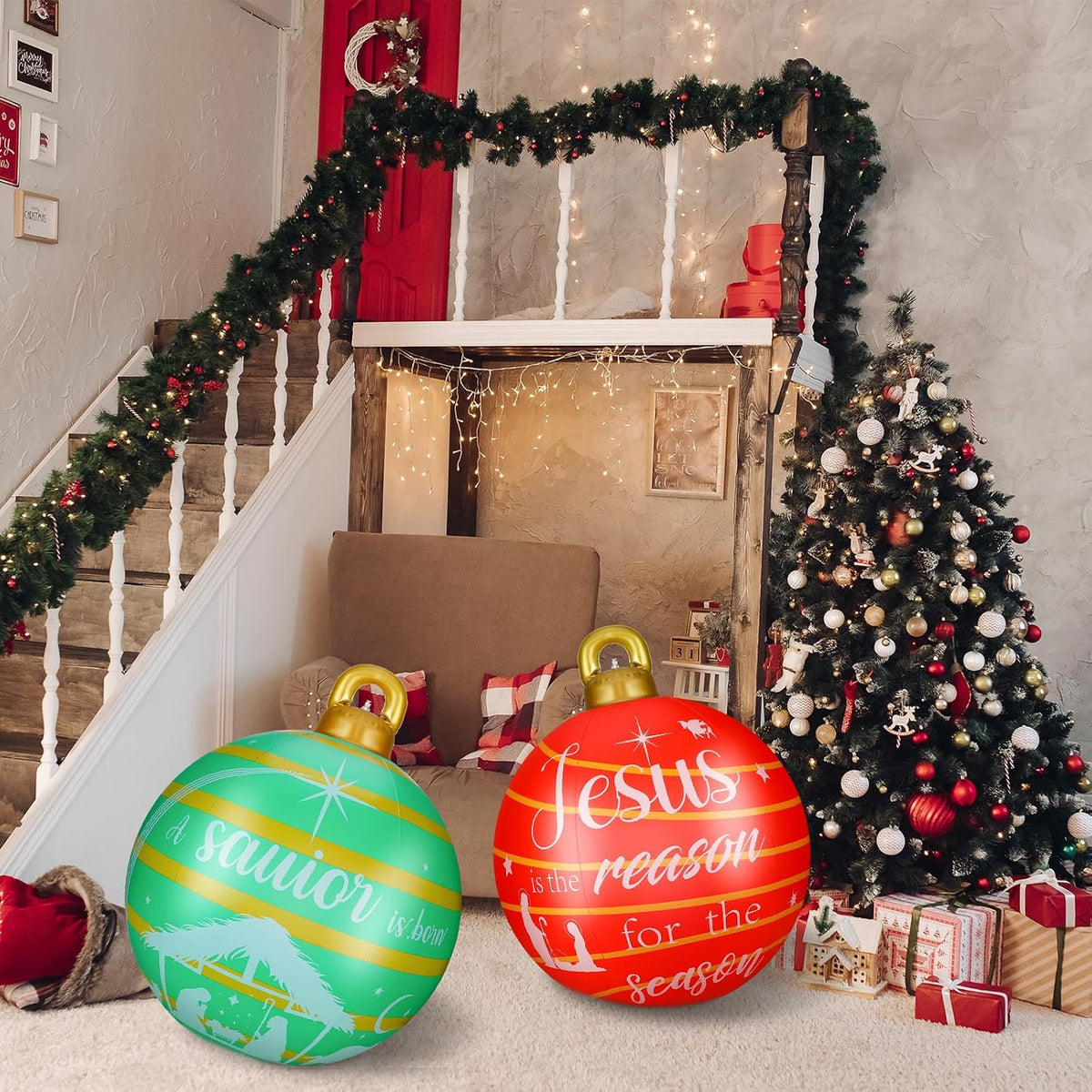 Jetec - Juego de 2 bolas inflables gigantes de Navidad de 32 pulgad...