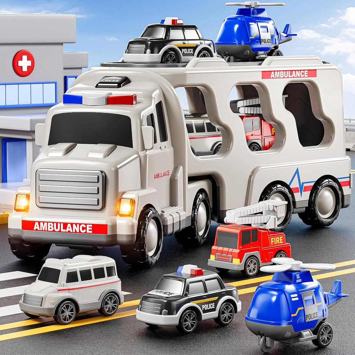 JUKUDAHU Vehículo de Juguete de Ambulancia de Juego 5 en 1 Camiones...