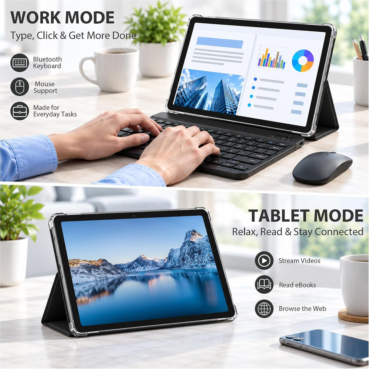 NextCheer Tablet Android 16 de 10.1" con teclado, 30 GB de RAM...