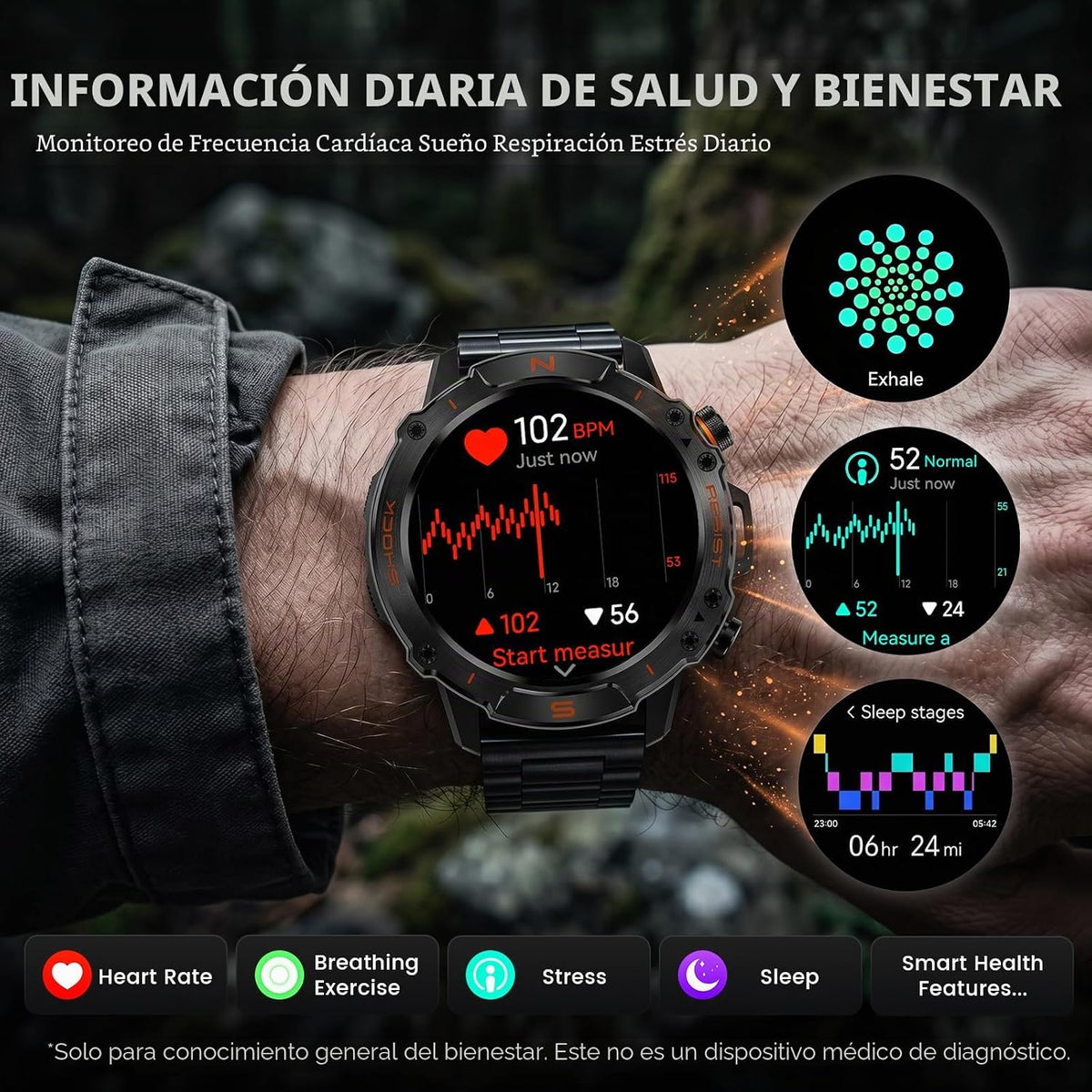 Reloj inteligente resistente para hombres, resistente al agua hasta...