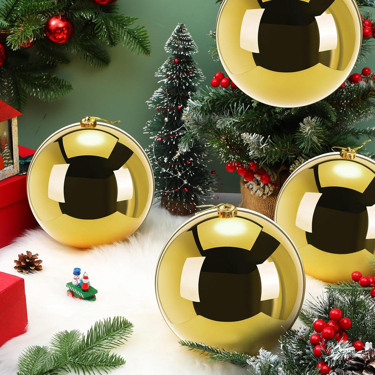 Zubebe 4 piezas Adornos de bola de Navidad extra grandes de 8"...