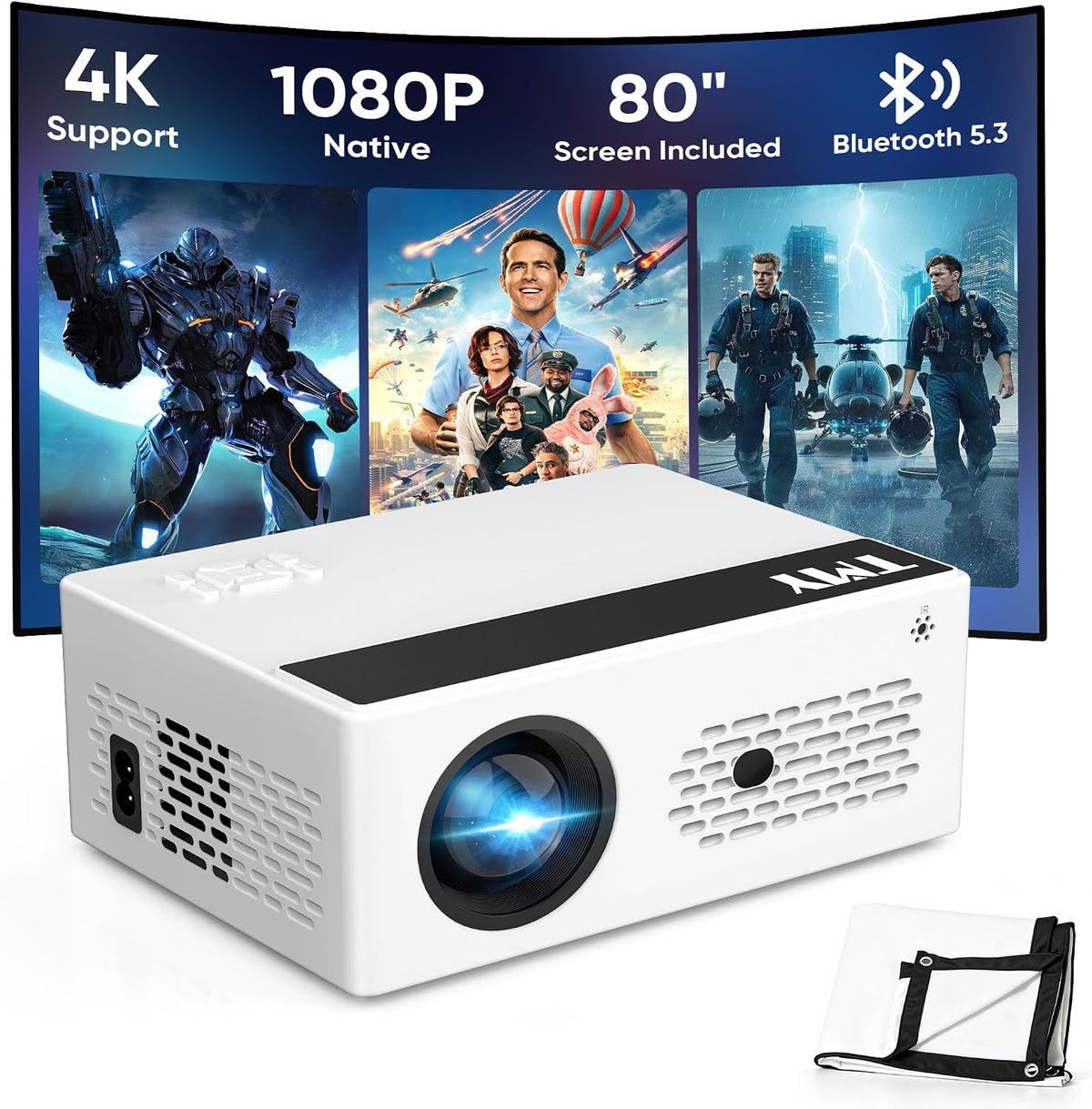 TMY Mini proyector, proyector Bluetooth mejorado con pantalla, proy...