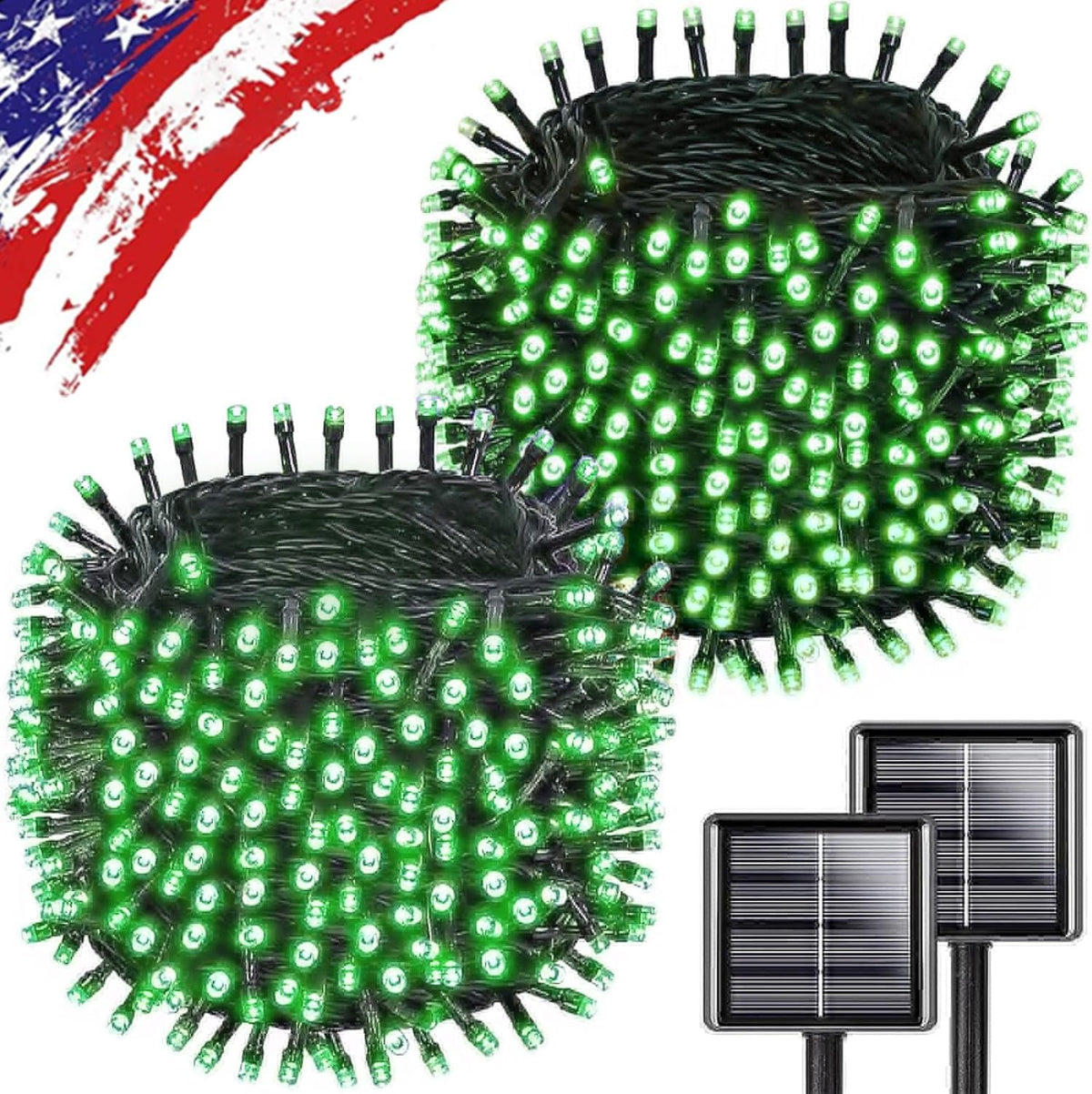 KAQ Paquete de 2 tiras de luces solares de 500 LED para exteriores...