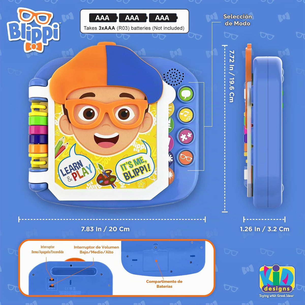 eKids Libro Blippi, juguetes para niños pequeños con juegos de apre...