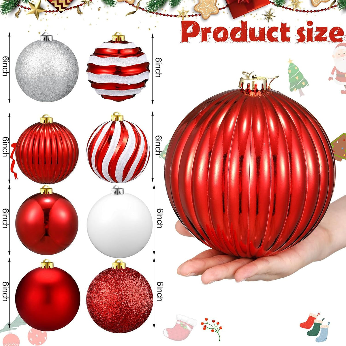 Deekin - Paquete de 8 bolas de adornos de Navidad extragrandes en r...