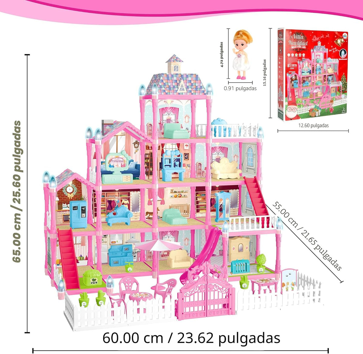 OCTERIC Casa de muñecas para niñas, casa de muñecas de 13 habitacio...