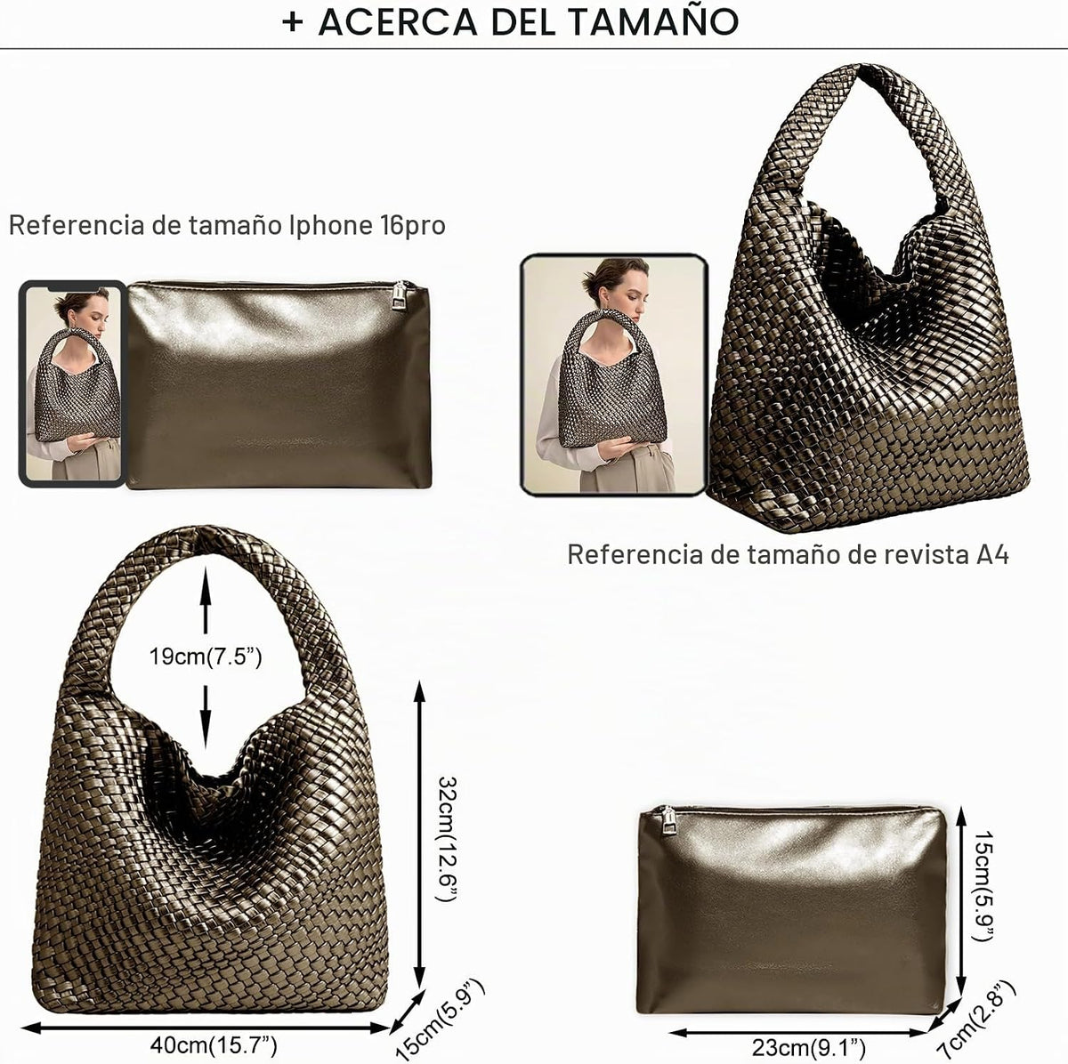 Bolso de mano de mujer con asa superior de cuero vegano tejido a ma...
