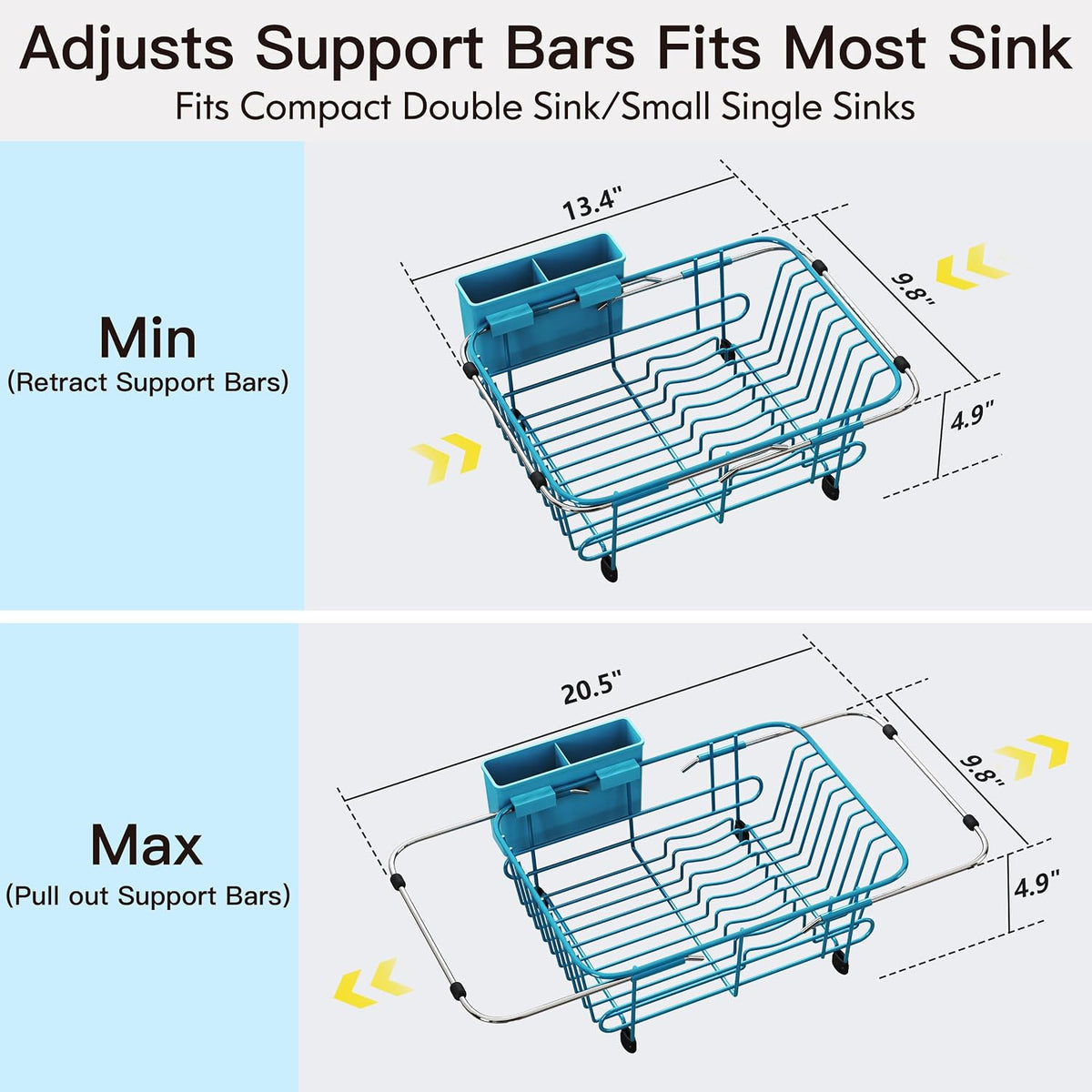 JASIWAY Escurridor de platos azul en fregadero con soporte para ute...