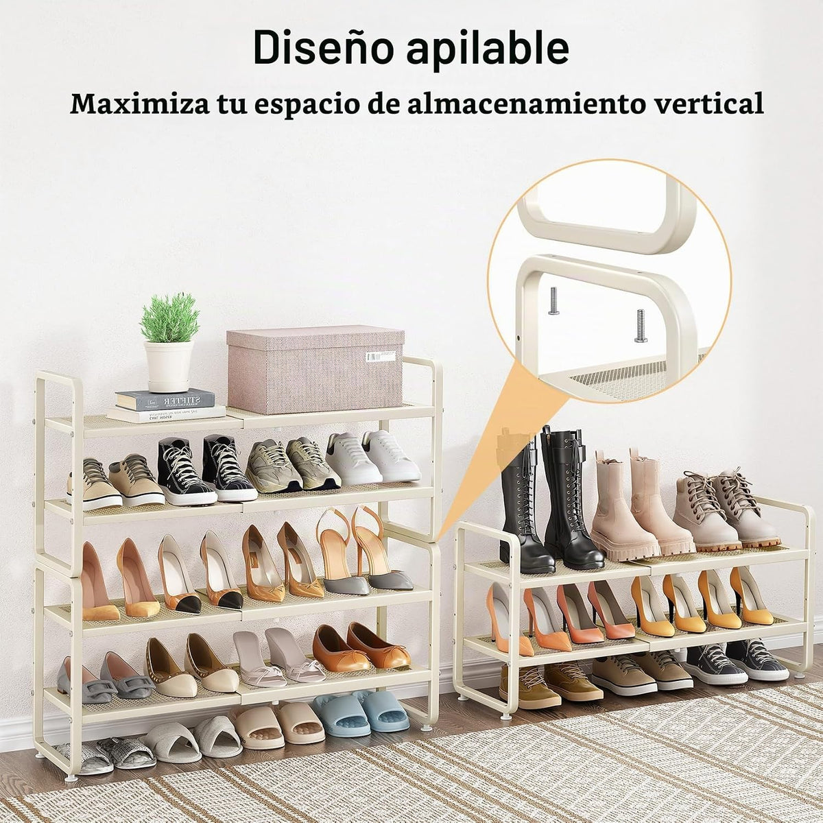 Zapatero de metal expandible para armario, entrada y garaje, 2 nive...