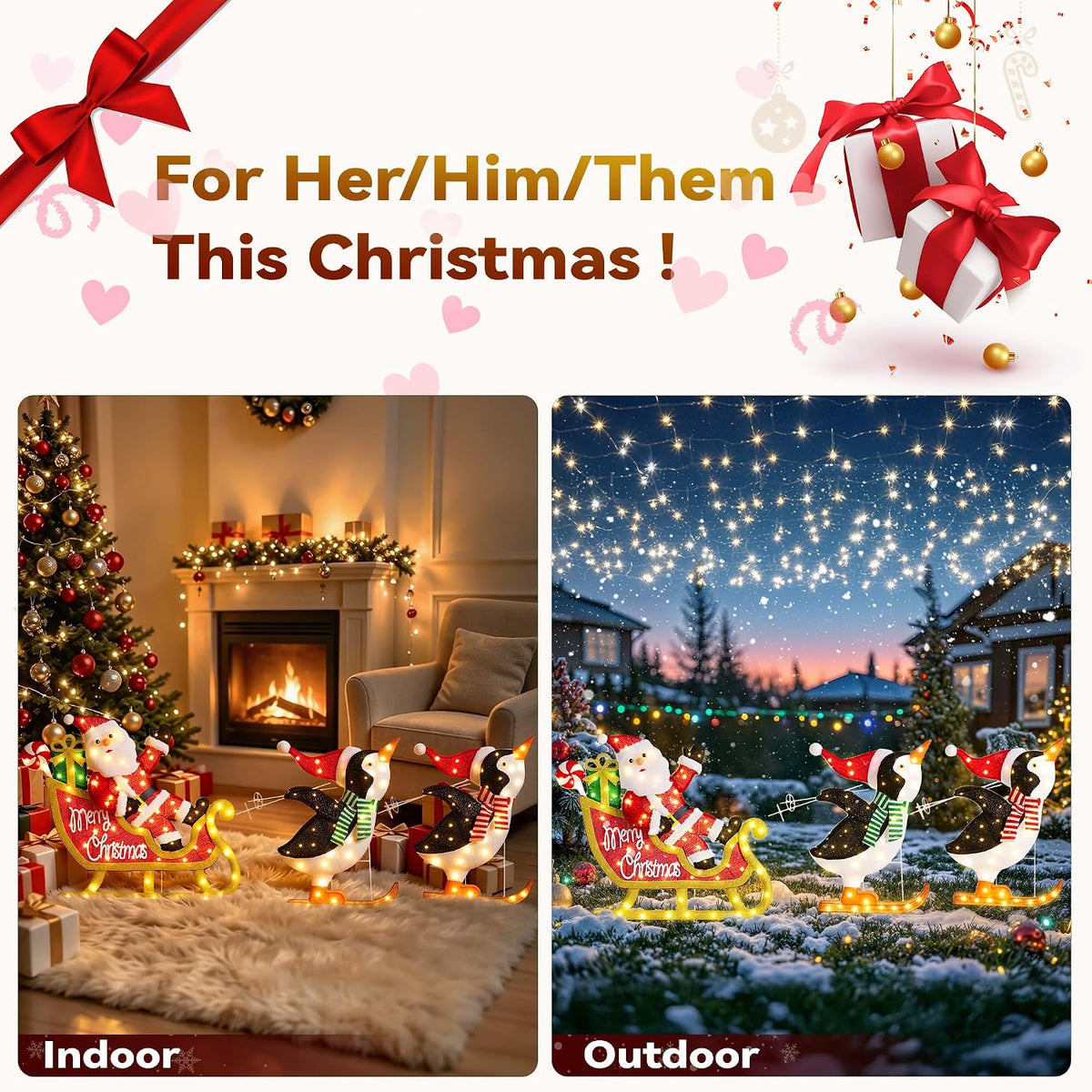 Trineo de pingüinos Papá Noel decoración de Navidad al aire libre c...