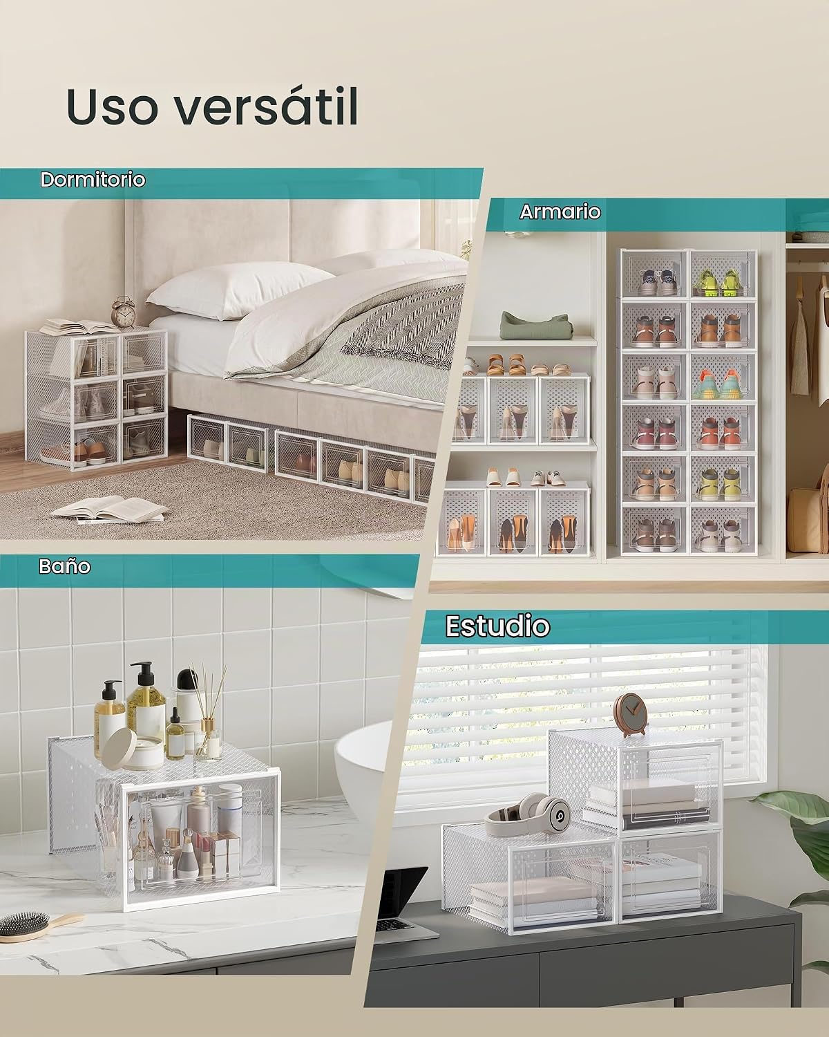 SONGMICS Cajas de zapatos, caja de plástico transparente, paquete d...