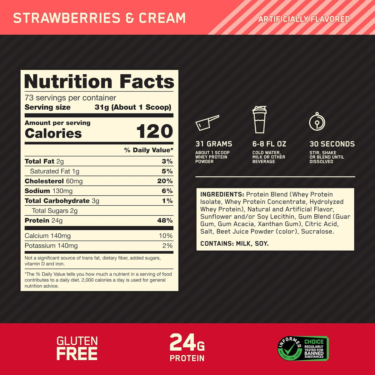 Optimum Nutrition Gold Standard 100% proteína de suero en polvo, fr...