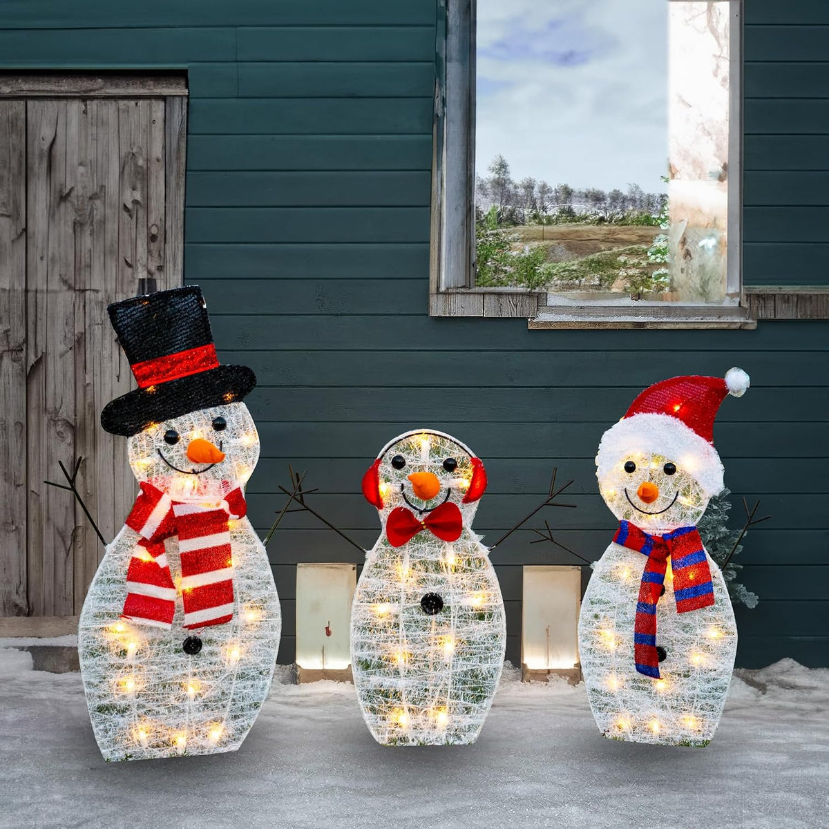 Decoración de muñeco de nieve iluminado brillante para exteriores |...