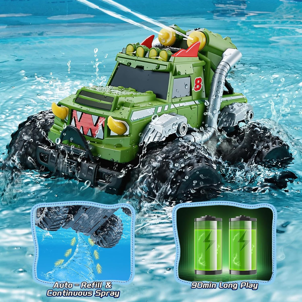 Calefwe Coche anfibio de control remoto 3 en 1, barco RC, pistola d...
