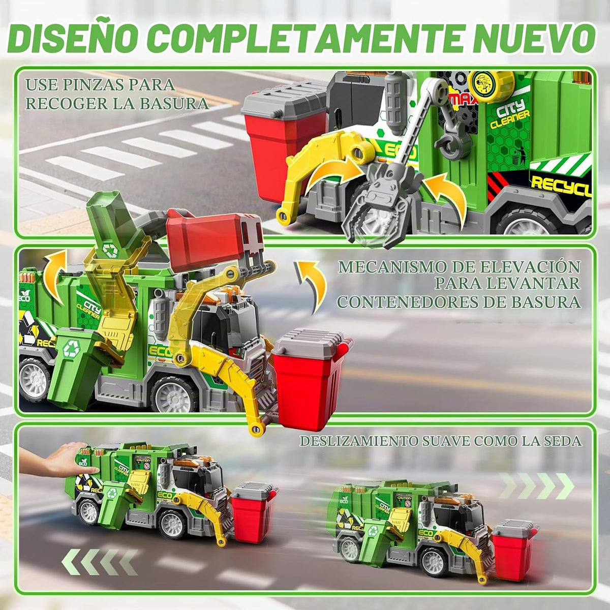 BLUEYAK - Camión de basura grande para niños, limpiador ECO City co...