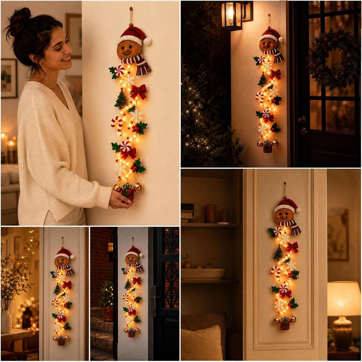 2 colgadores de puerta de Navidad iluminados con muñeco de nieve, l...