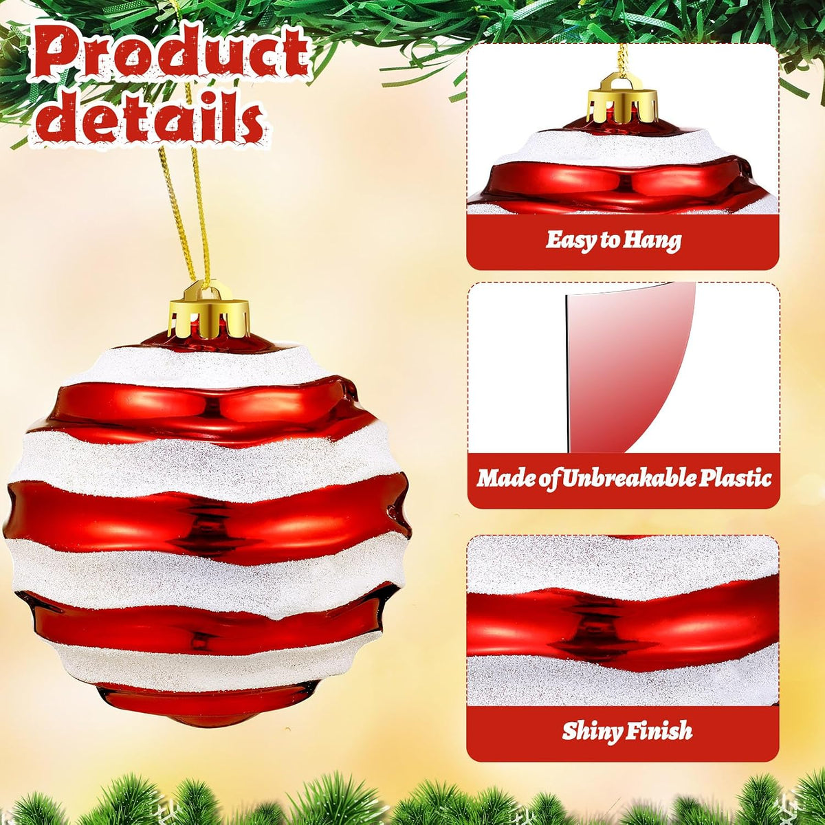 Deekin - Paquete de 8 bolas de adornos de Navidad extragrandes en r...
