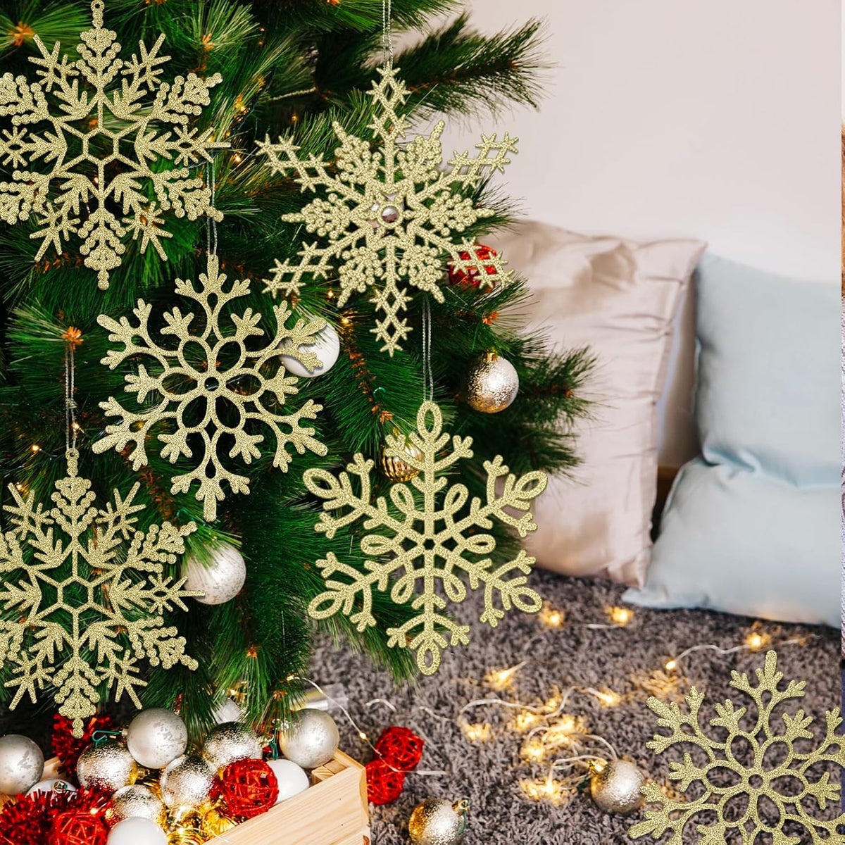 12 adornos grandes de copos de nieve de Navidad, adornos de copos d...