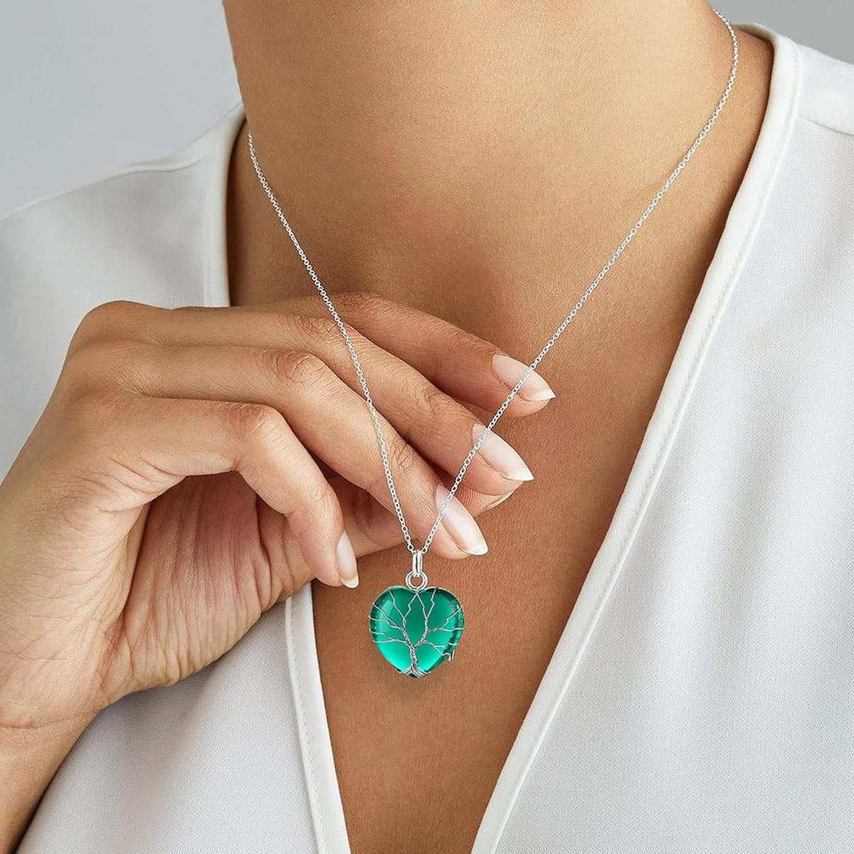 Bestyle Collar de cristal curativo envuelto en árbol de la vida, co...