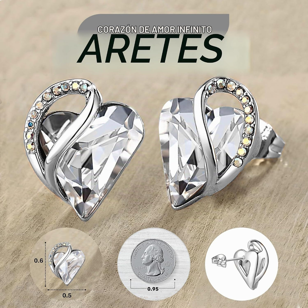 Leafael - Aretes de tuerca de cristal con piedra natal de corazón i...