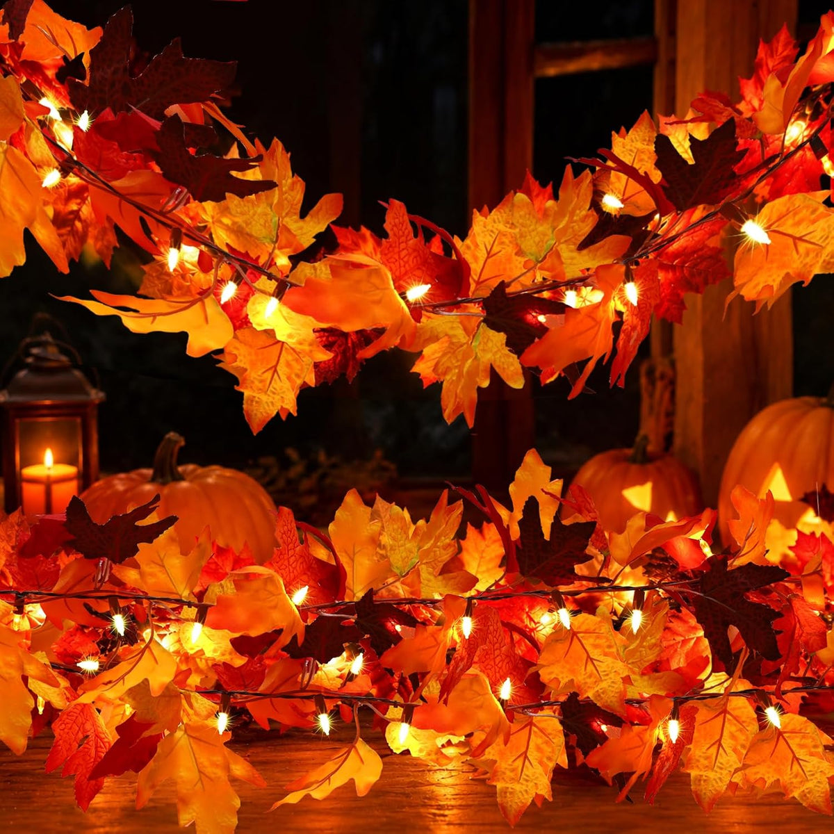 Ucutely Temporizador - Guirnalda de otoño de 50 LED con luces de 12...