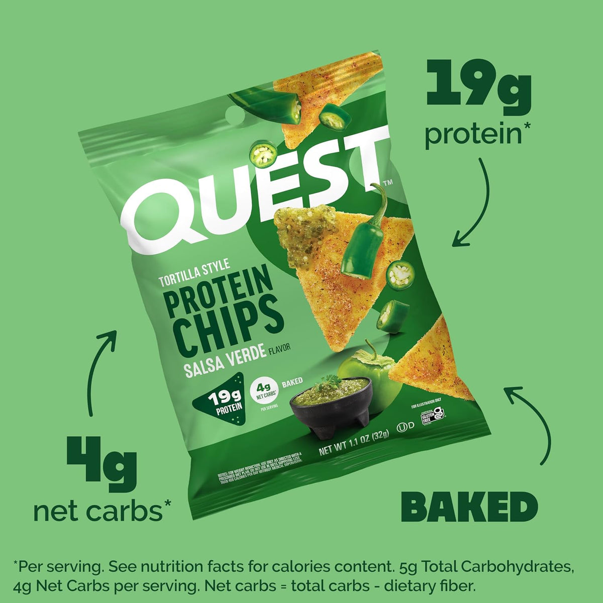 Quest Nutrition Salsa Verde Tortilla Style Chips de proteína, 1.1 o...