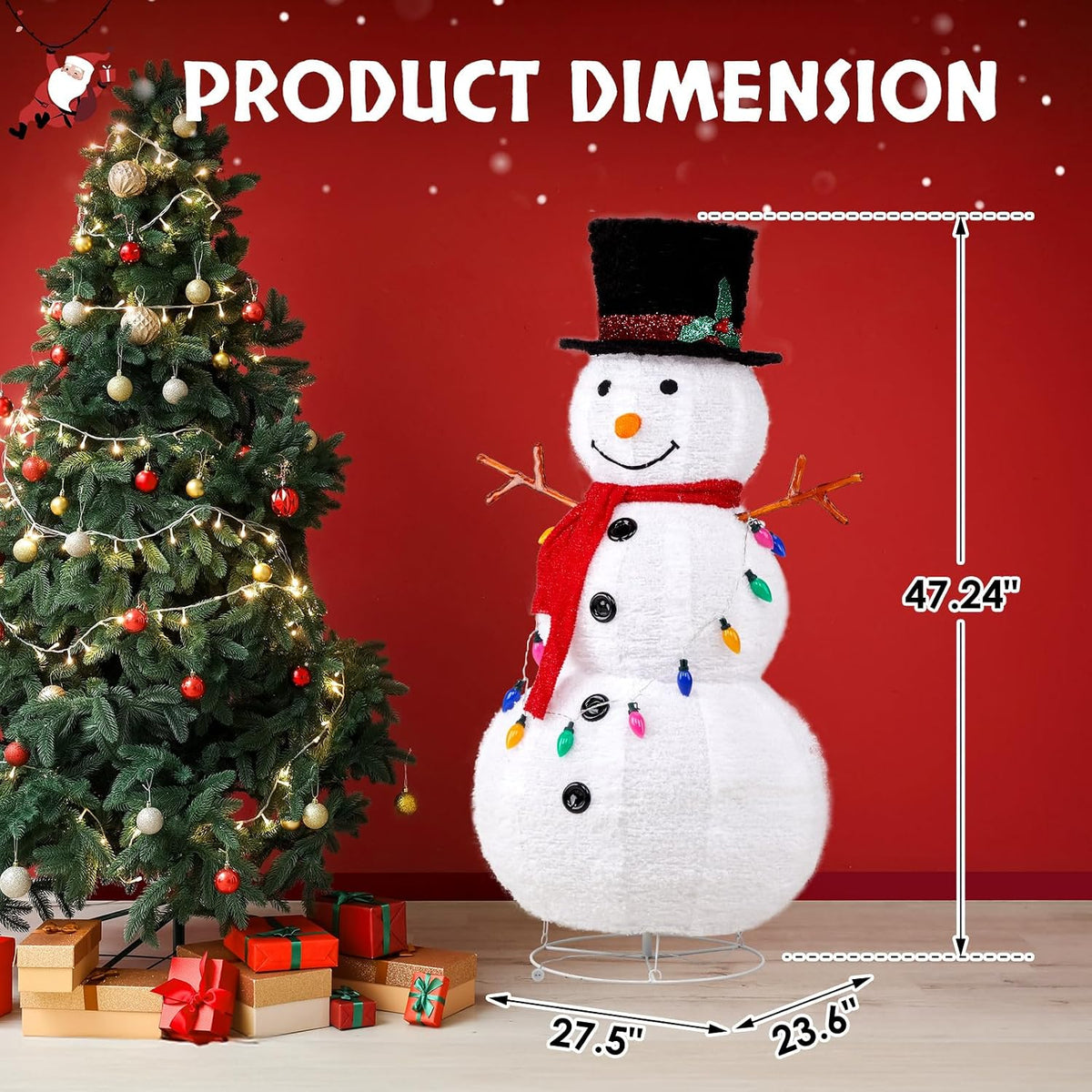 VINGLI Muñeco de nieve emergente de 4 pies, decoraciones navideñas,...