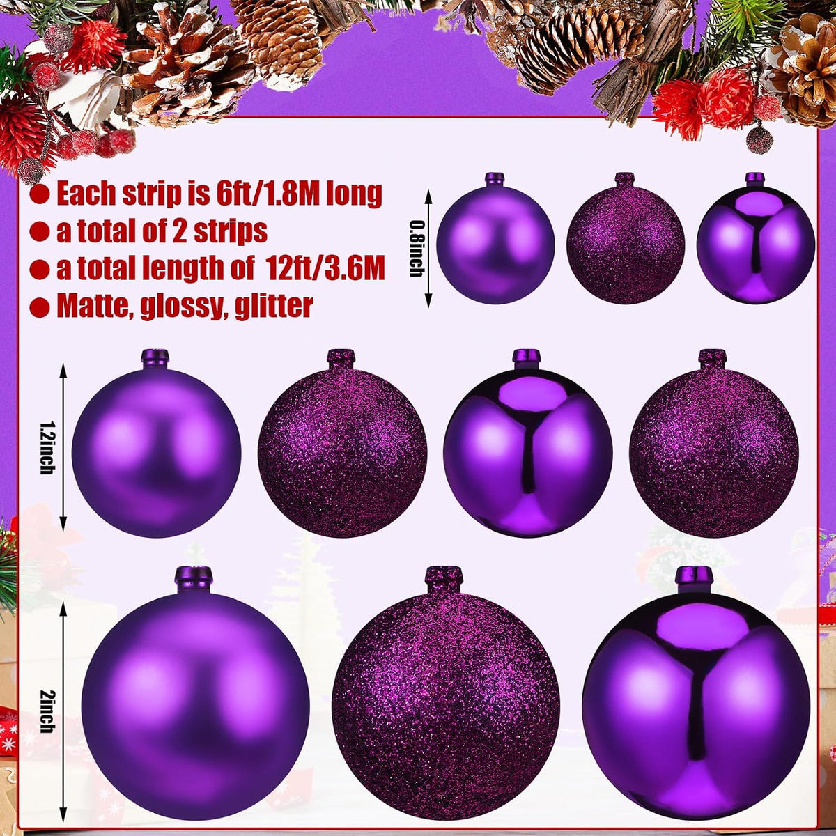Yuxung - 2 guirnaldas de bolas de Navidad de 6 pies, color morado |...
