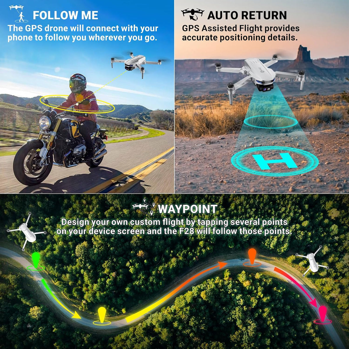 Contixo Dron GPS F28 con cámara para adultos principiantes, dron FP...