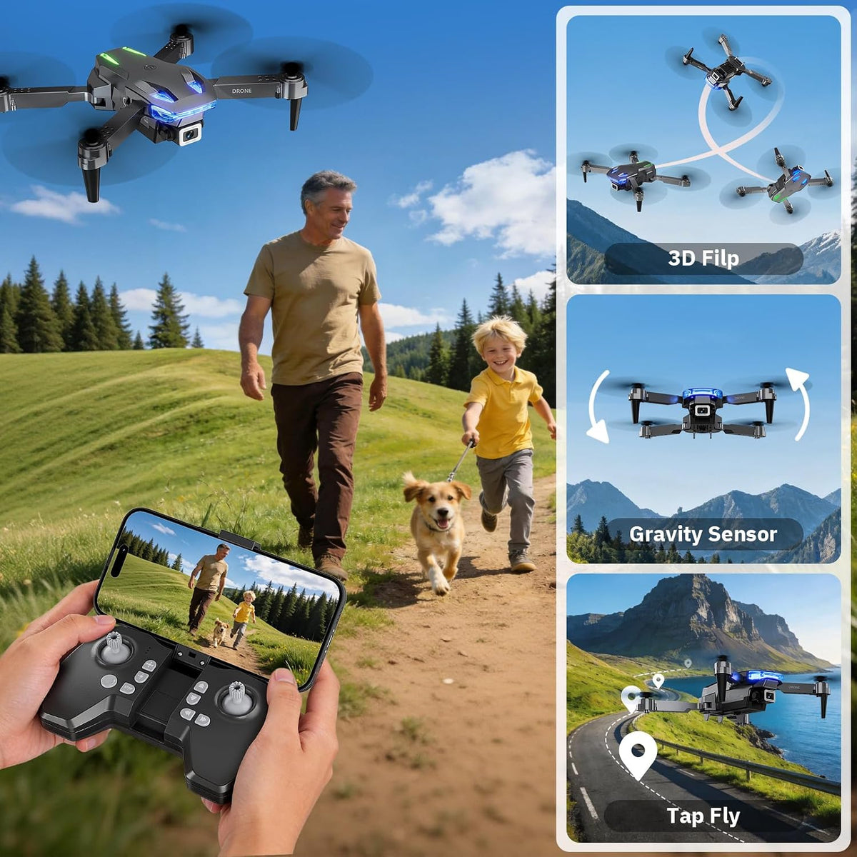 Wipkviey Drone con cámara para niños, mini dron 1080P, 2 baterías |...