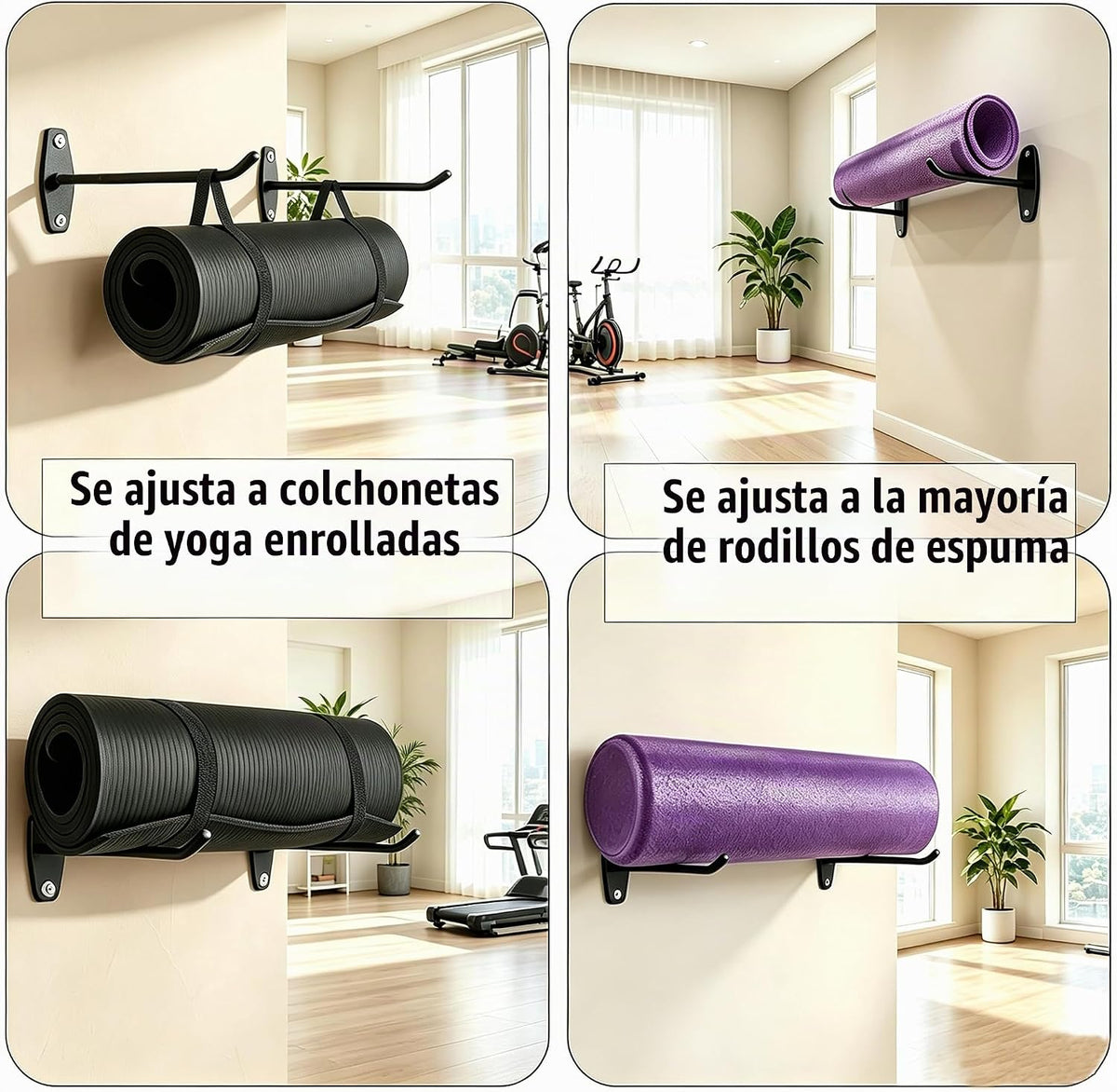 Soporte de pared para esterilla de yoga, estante de almacenamiento...