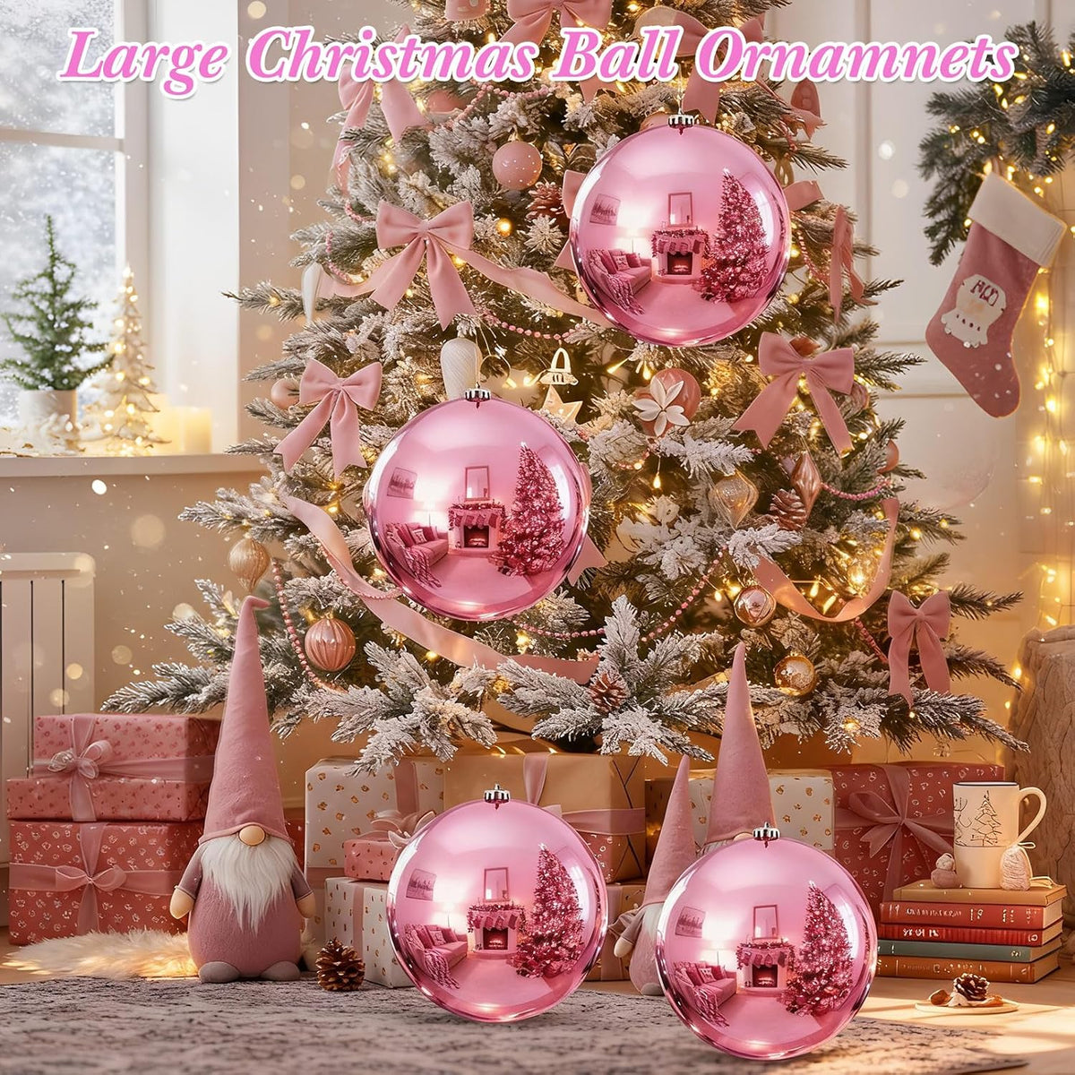 Zubebe Bolas grandes de adornos navideños de 8 pulgadas, color rosa...