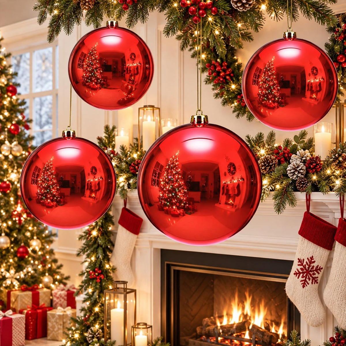 Zubebe 4 piezas Adornos de bola de Navidad extra grandes de 8'...