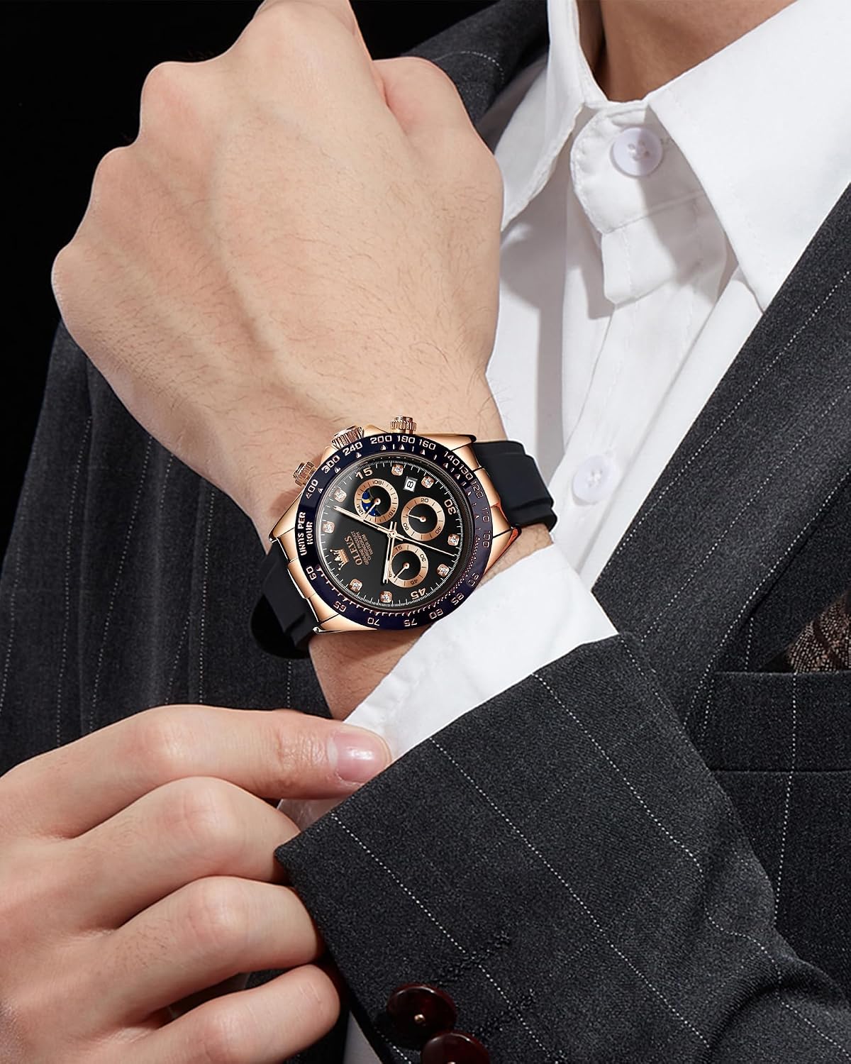 OLEVS Relojes de pulsera analógicos de cuarzo para hombre, cronógra...