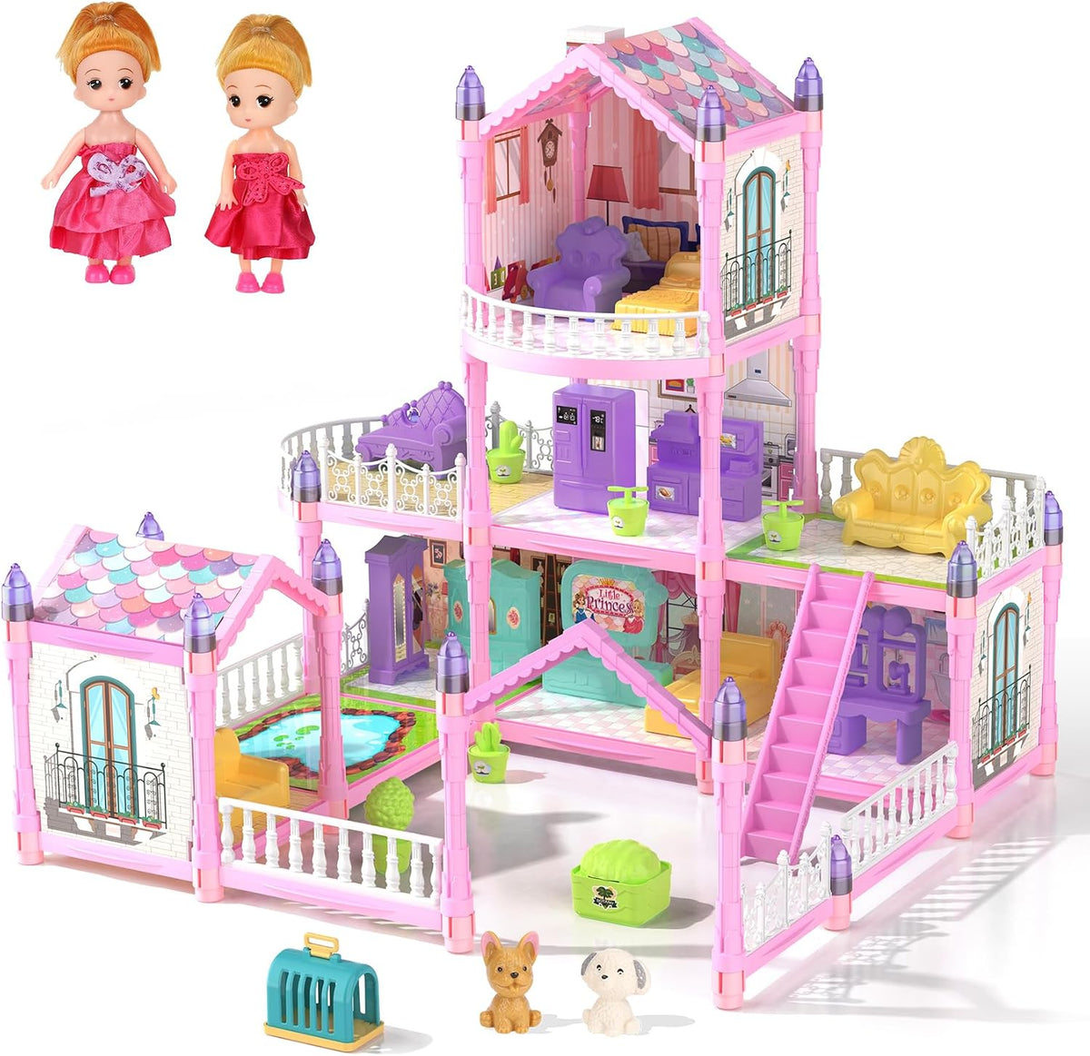 Randhar Casa de muñecas rosa Bubblegum para niñas, casa de muñecas...