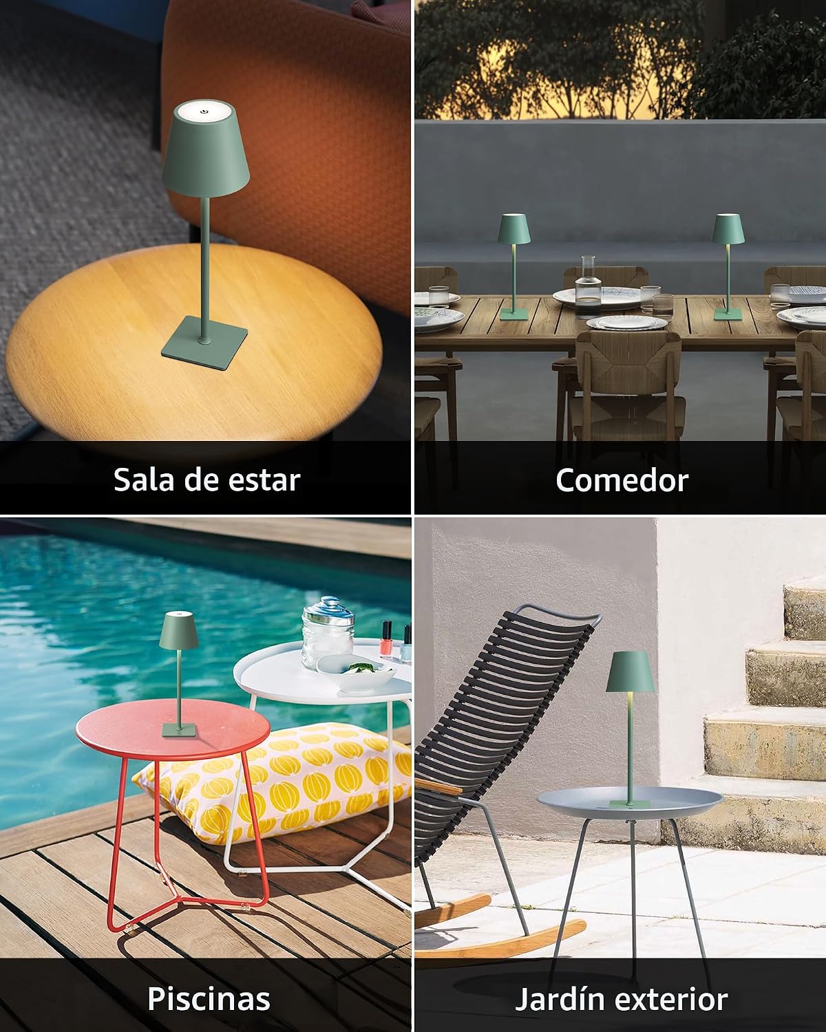 KDG Paquete de 2 lámparas de mesa verdes inalámbricas, lámparas de...