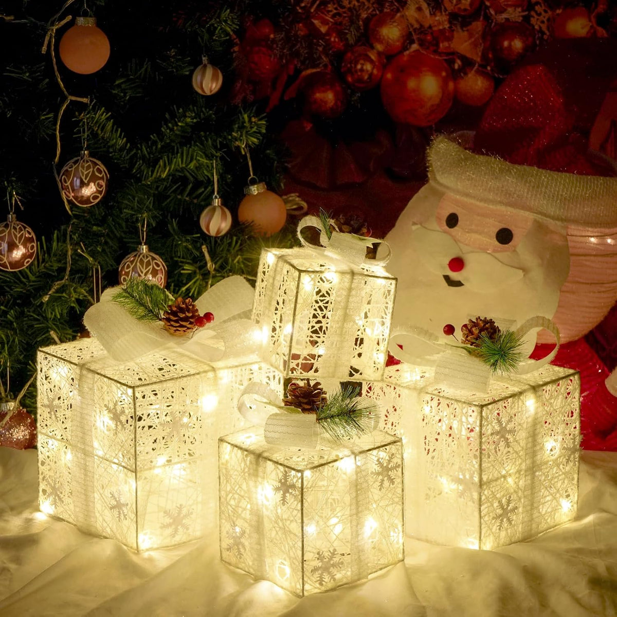 Juego de 4 cajas de regalo iluminadas de Navidad, decoración navide...